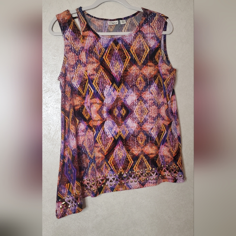Cato Purple and Orange Asymmetrical Sleeveless Top Size :M